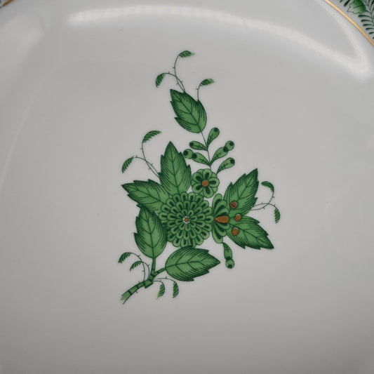 Herend Speiseteller Chinese Bouquet Apponyi Grün mit Goldrand Porzellan 25,5 cm Vintage Ungarn