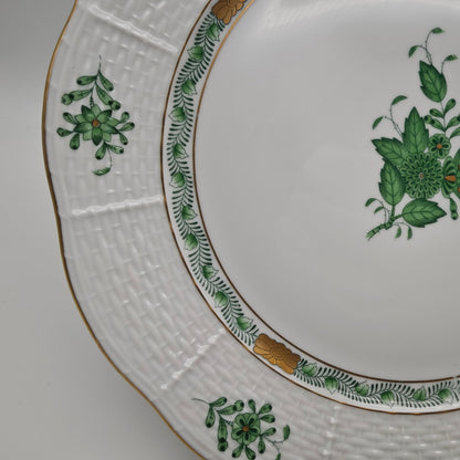 Herend Speiseteller Chinese Bouquet Apponyi Grün mit Goldrand Porzellan 25,5 cm Vintage Ungarn