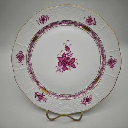 Herend Speiseteller Chinese Bouquet Apponyi Rot mit Goldrand Porzellan 25,5 cm Vintage Ungarn