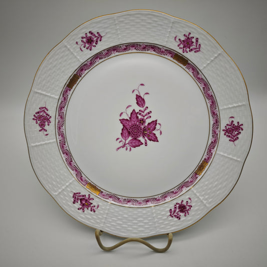 Herend Speiseteller Chinese Bouquet Apponyi Rot mit Goldrand Porzellan 25,5 cm Vintage Ungarn