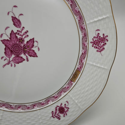 Herend Speiseteller Chinese Bouquet Apponyi Rot mit Goldrand Porzellan 25,5 cm Vintage Ungarn