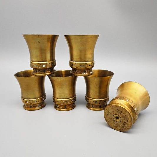 6x Messing Schnapsgläser Grabenkunst Wehrmacht Patrone Hülsen 2. Weltkrieg Becher Set WK 2