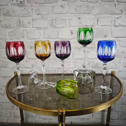 WMF Cristal Cabinet Weingläser 6 Stück bunt Kristallglas Römerglas Set Kobaltblau Rubinrot Violett Grün Gelb Vintage Barglas