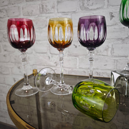 WMF Cristal Cabinet Weingläser 6 Stück bunt Kristallglas Römerglas Set Kobaltblau Rubinrot Violett Grün Gelb Vintage Barglas