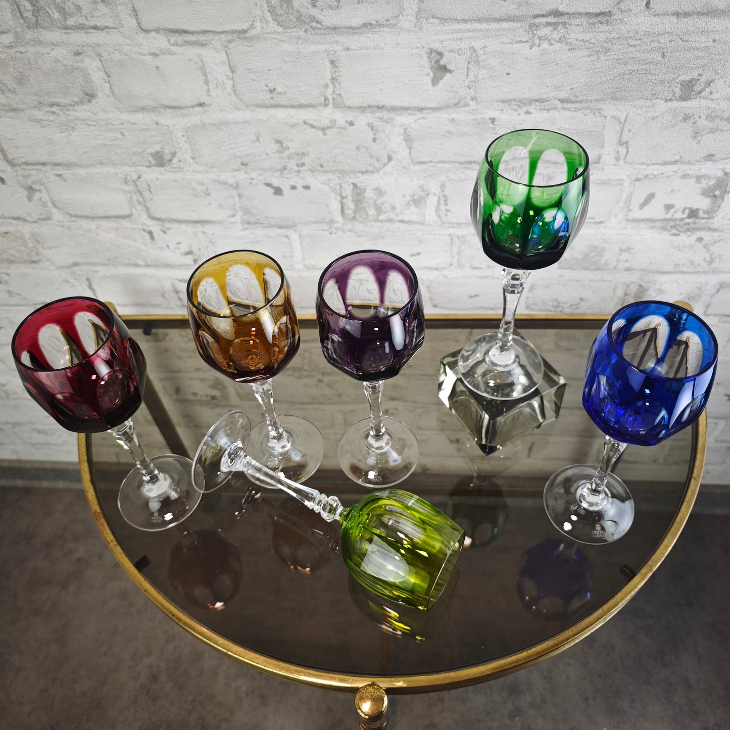 WMF Cristal Cabinet Weingläser 6 Stück bunt Kristallglas Römerglas Set Kobaltblau Rubinrot Violett Grün Gelb Vintage Barglas