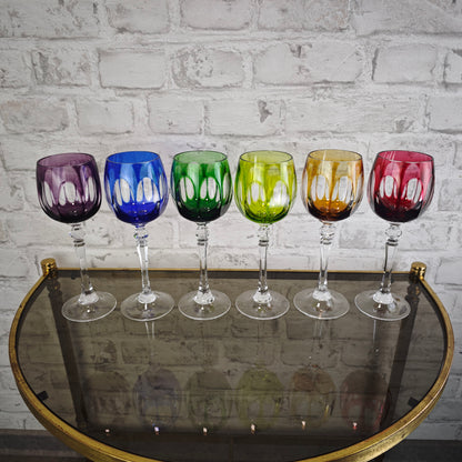 WMF Cristal Cabinet Weingläser 6 Stück bunt Kristallglas Römerglas Set Kobaltblau Rubinrot Violett Grün Gelb Vintage Barglas