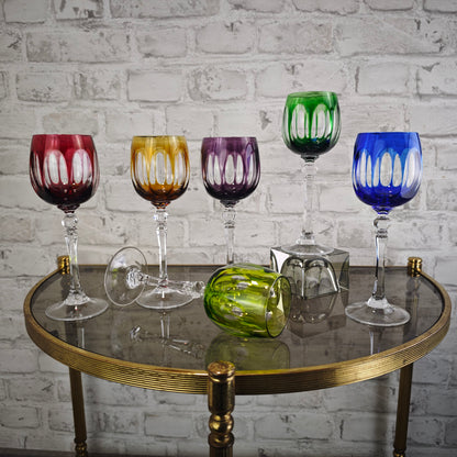 WMF Cristal Cabinet Weingläser 6 Stück bunt Kristallglas Römerglas Set Kobaltblau Rubinrot Violett Grün Gelb Vintage Barglas