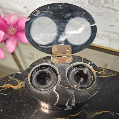 Art Deco Tintenfass Schreibtischset Marmor schwarz mit Löschwiege Glastintenfässer Vintage Schreibtischgarnitur