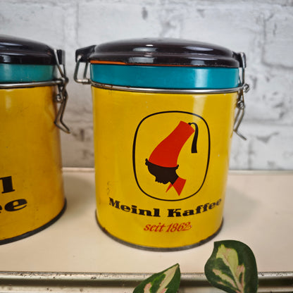 Meinl Kaffee Vorratsdosen Set 3 Stück Gelb Türkis Braun Vintage 1960er Kaffeedosen Retro Küche