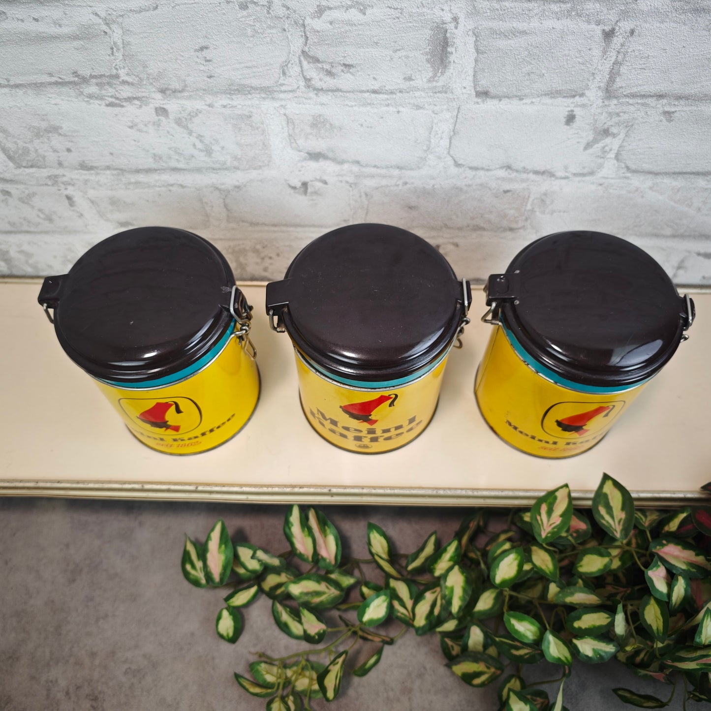 Meinl Kaffee Vorratsdosen Set 3 Stück Gelb Türkis Braun Vintage 1960er Kaffeedosen Retro Küche
