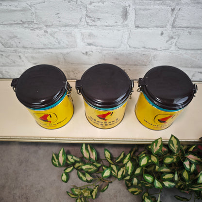 Meinl Kaffee Vorratsdosen Set 3 Stück Gelb Türkis Braun Vintage 1960er Kaffeedosen Retro Küche