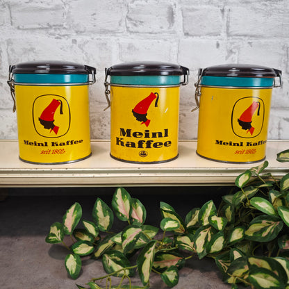 Meinl Kaffee Vorratsdosen Set 3 Stück Gelb Türkis Braun Vintage 1960er Kaffeedosen Retro Küche