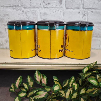Meinl Kaffee Vorratsdosen Set 3 Stück Gelb Türkis Braun Vintage 1960er Kaffeedosen Retro Küche