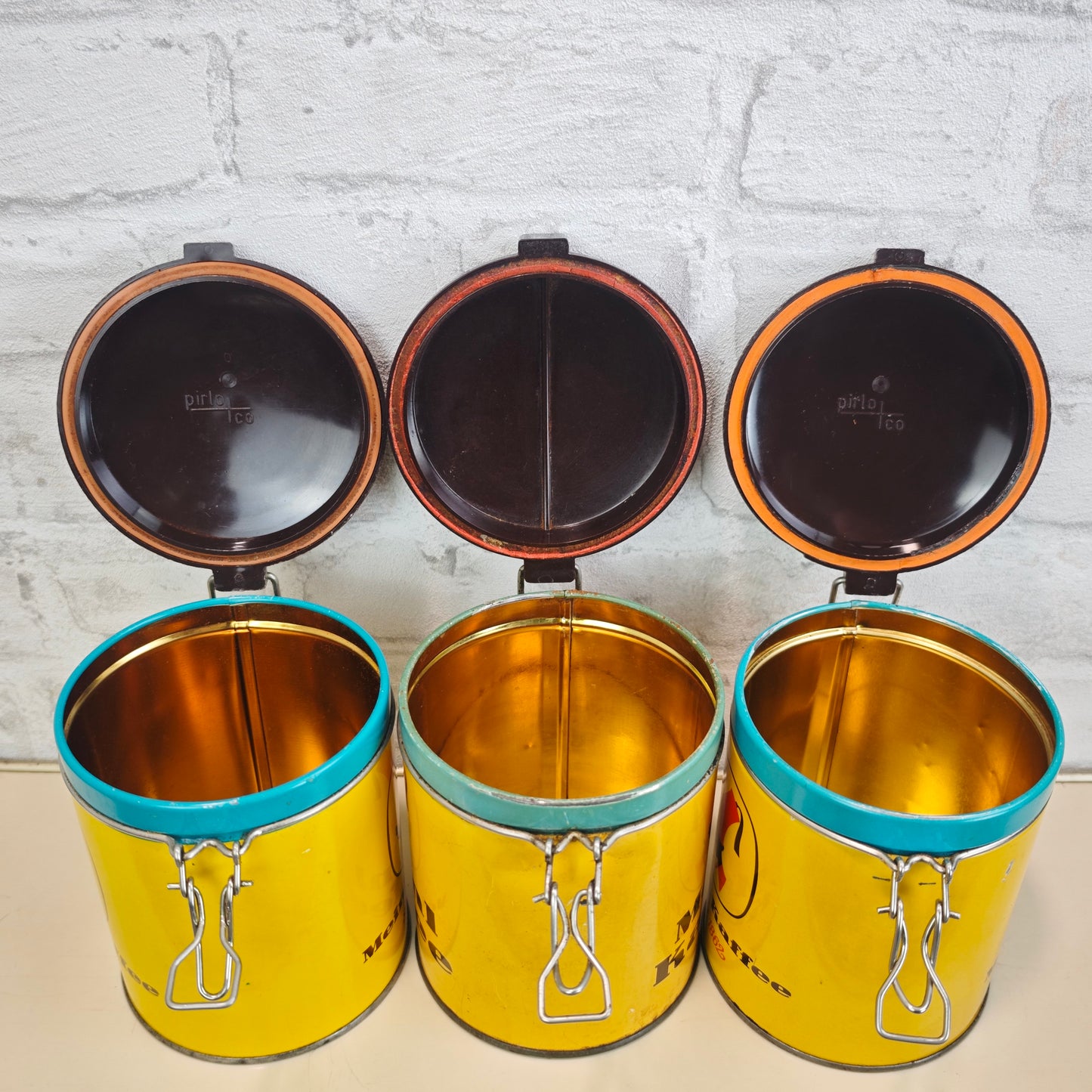 Meinl Kaffee Vorratsdosen Set 3 Stück Gelb Türkis Braun Vintage 1960er Kaffeedosen Retro Küche