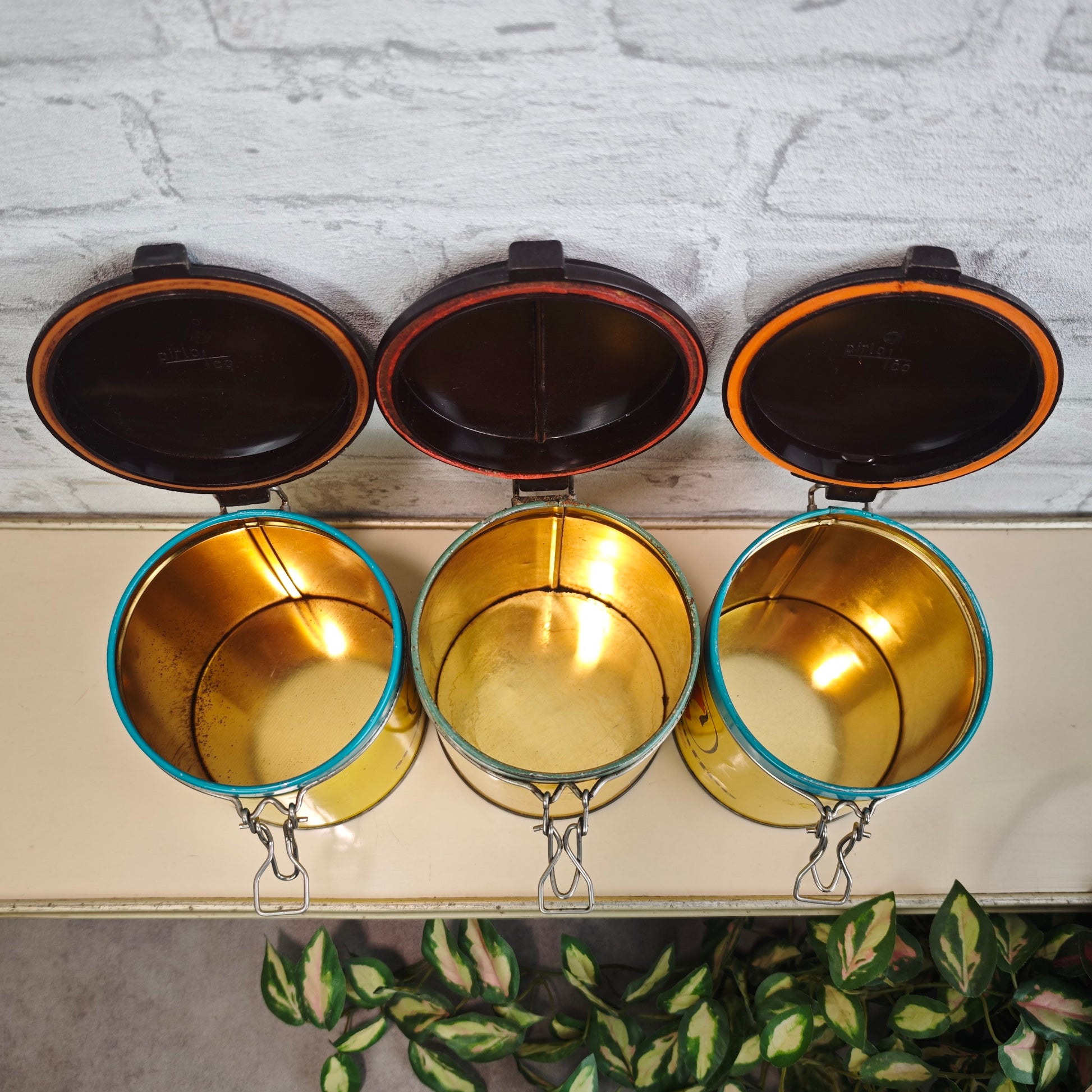 Meinl Kaffee Vorratsdosen Set 3 Stück Gelb Türkis Braun Vintage 1960er Kaffeedosen Retro Küche