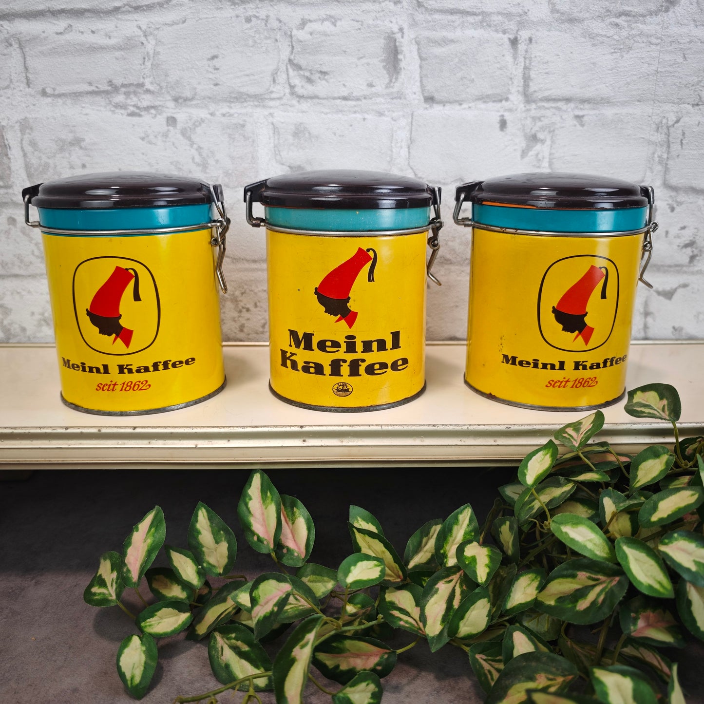 Meinl Kaffee Vorratsdosen Set 3 Stück Gelb Türkis Braun Vintage 1960er Kaffeedosen Retro Küche
