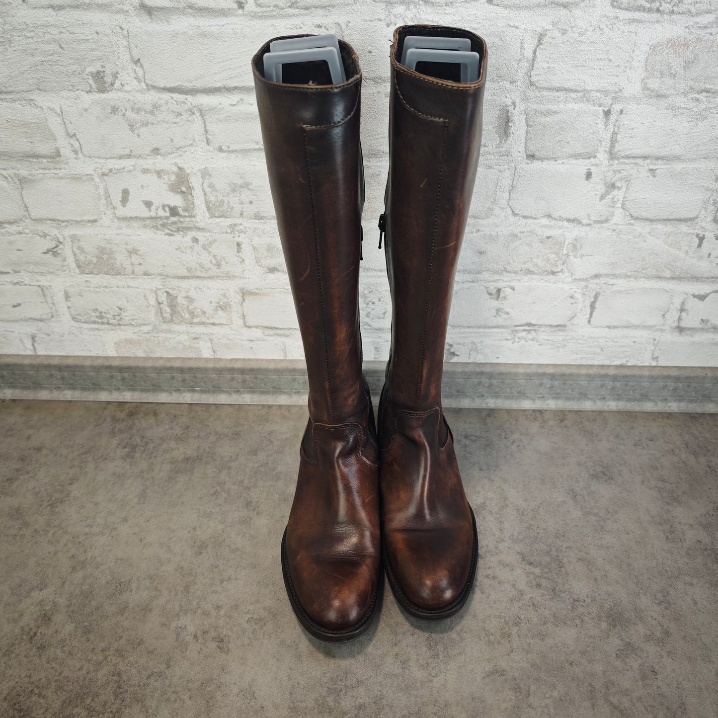 Oxmox Damenstiefel Leder Braun Vintage klassische Lederstiefel Gr 37 mit Reißverschluss Urban Classic