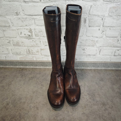 Oxmox Damenstiefel Leder Braun Vintage klassische Lederstiefel Gr 37 mit Reißverschluss Urban Classic