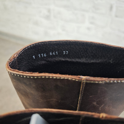 Oxmox Damenstiefel Leder Braun Vintage klassische Lederstiefel Gr 37 mit Reißverschluss Urban Classic