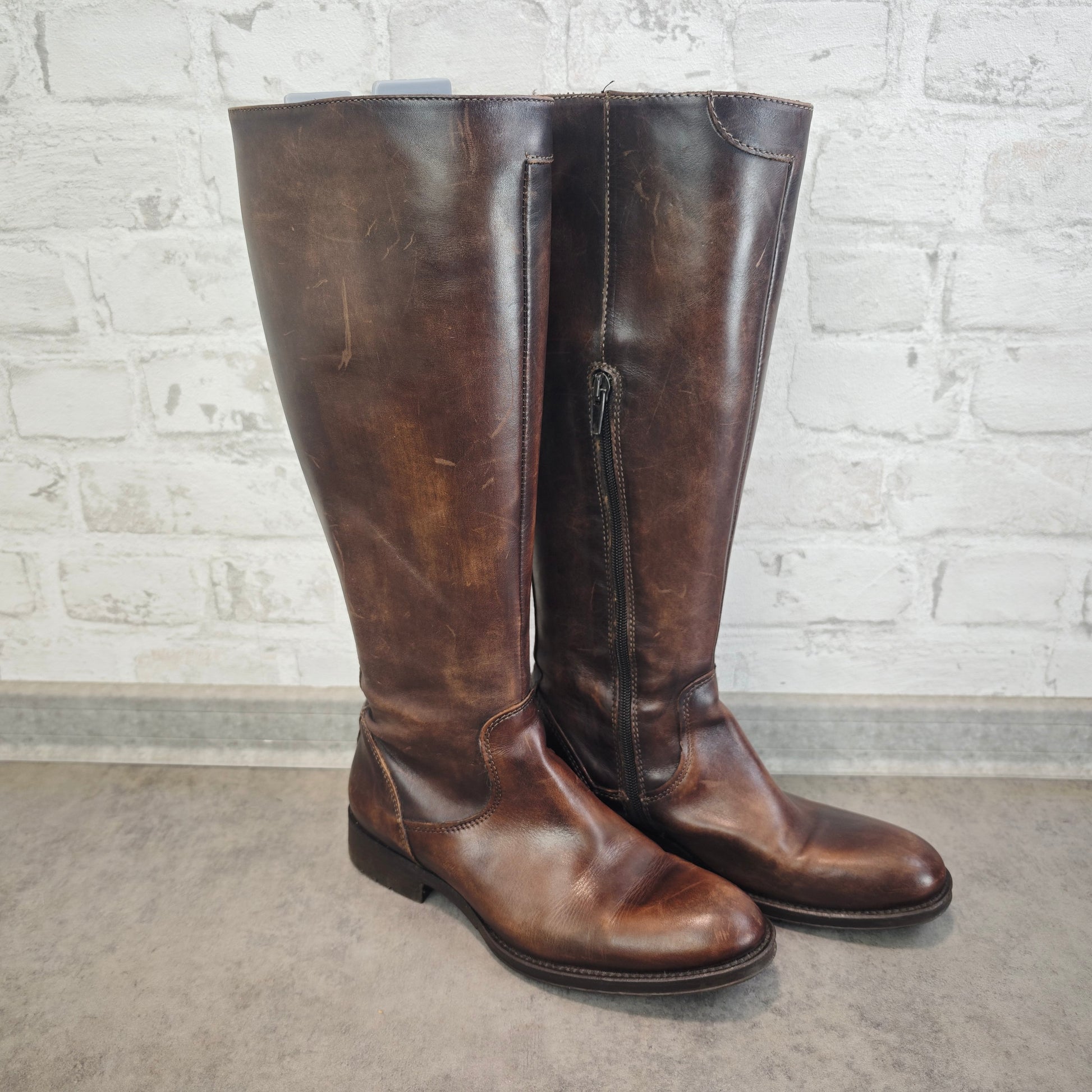 Oxmox Damenstiefel Leder Braun Vintage klassische Lederstiefel Gr 37 mit Reißverschluss Urban Classic