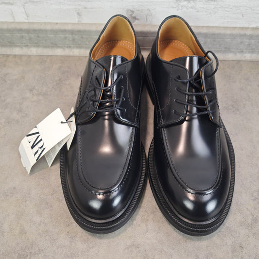 Zara Man Herren Lederschuhe Schwarz Derby Style Gr 43 Airfit Comfort Neu mit Etikett