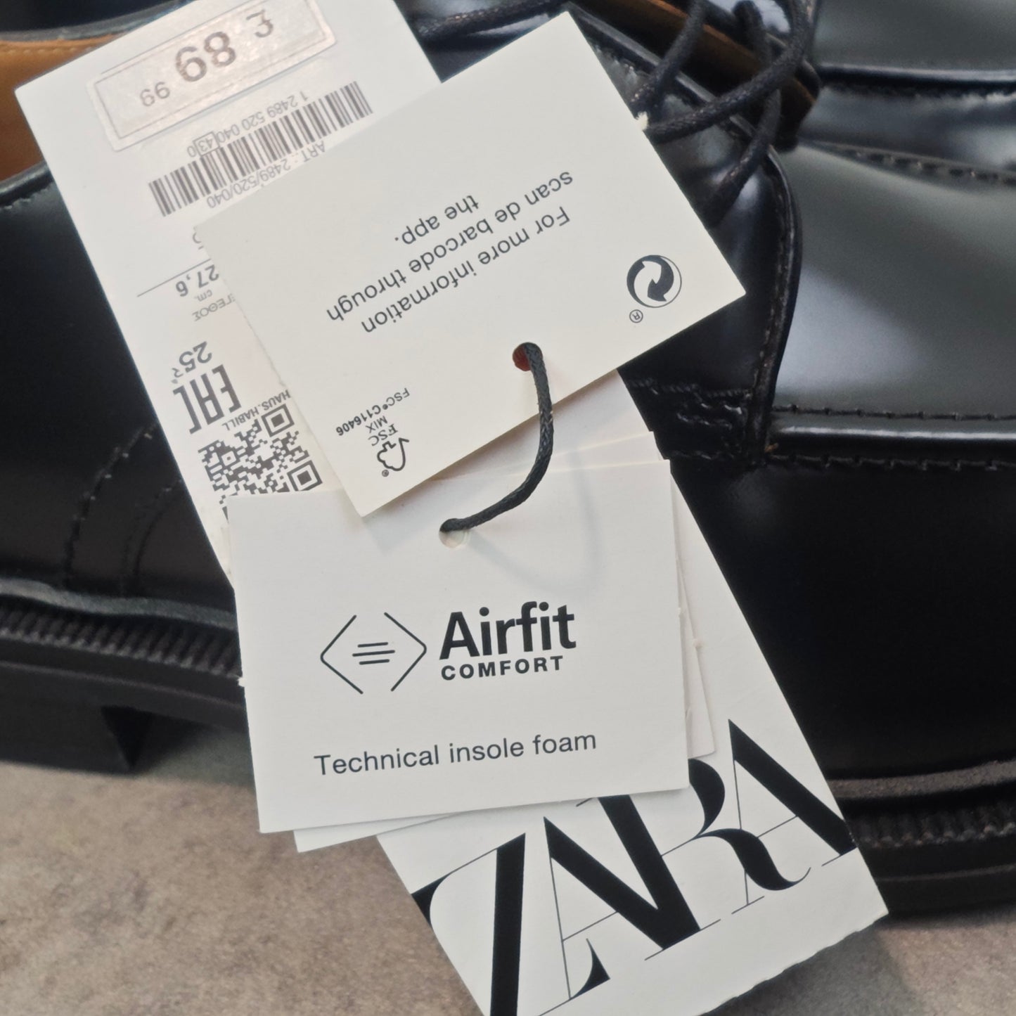 Zara Man Herren Lederschuhe Schwarz Derby Style Gr 43 Airfit Comfort Neu mit Etikett