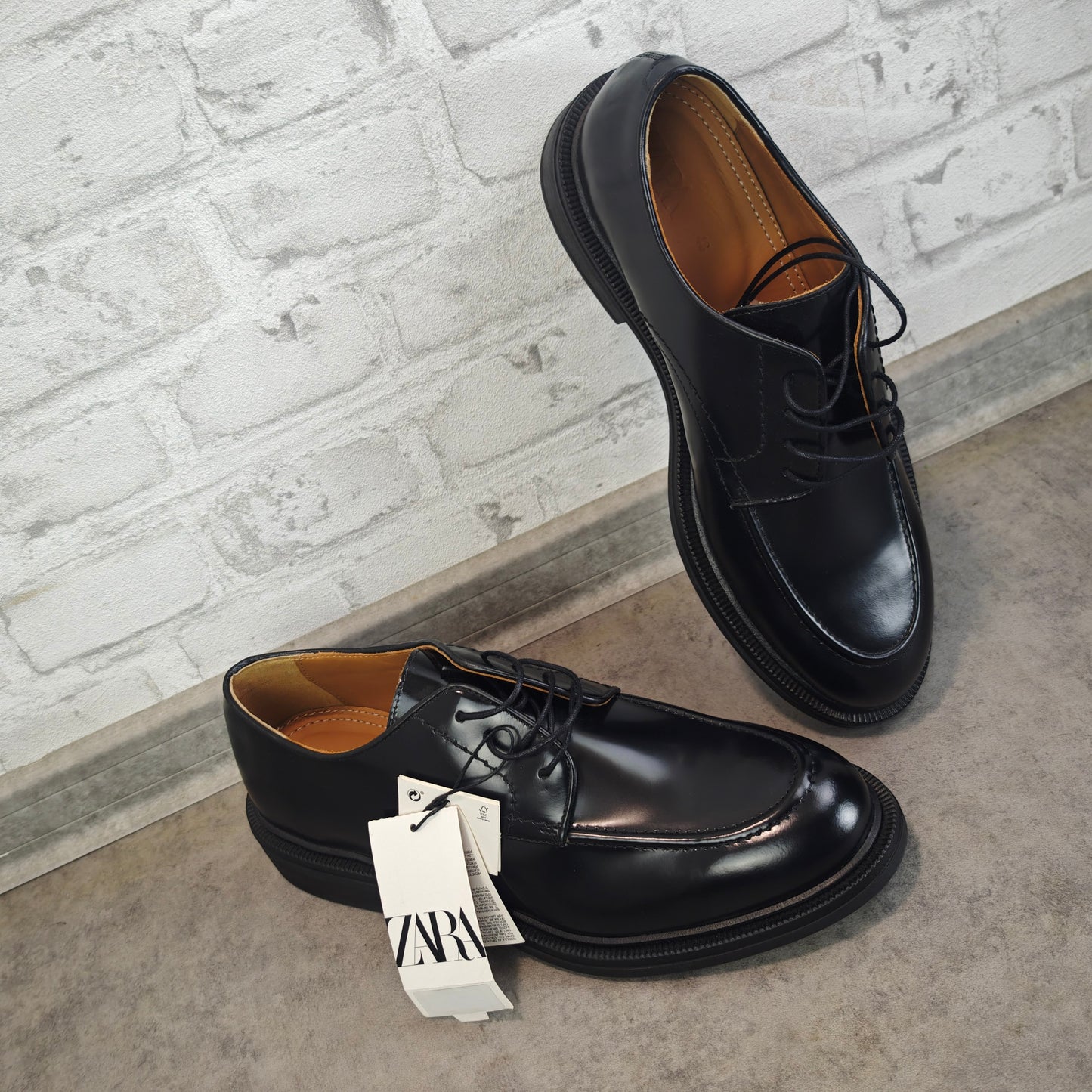 Zara Man Herren Lederschuhe Schwarz Derby Style Gr 43 Airfit Comfort Neu mit Etikett