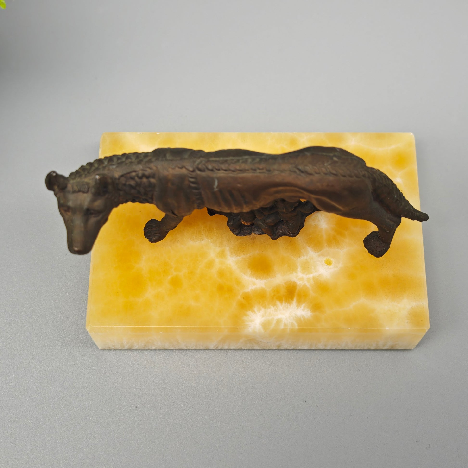 Kapitolinische Wölfin Bronzefigur Romulus Remus Replik Vintage Marmorsockel Rom Mythologie 7cm