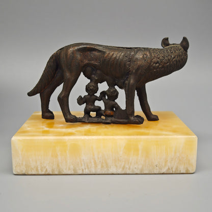 Kapitolinische Wölfin Bronzefigur Romulus Remus Replik Vintage Marmorsockel Rom Mythologie 7cm