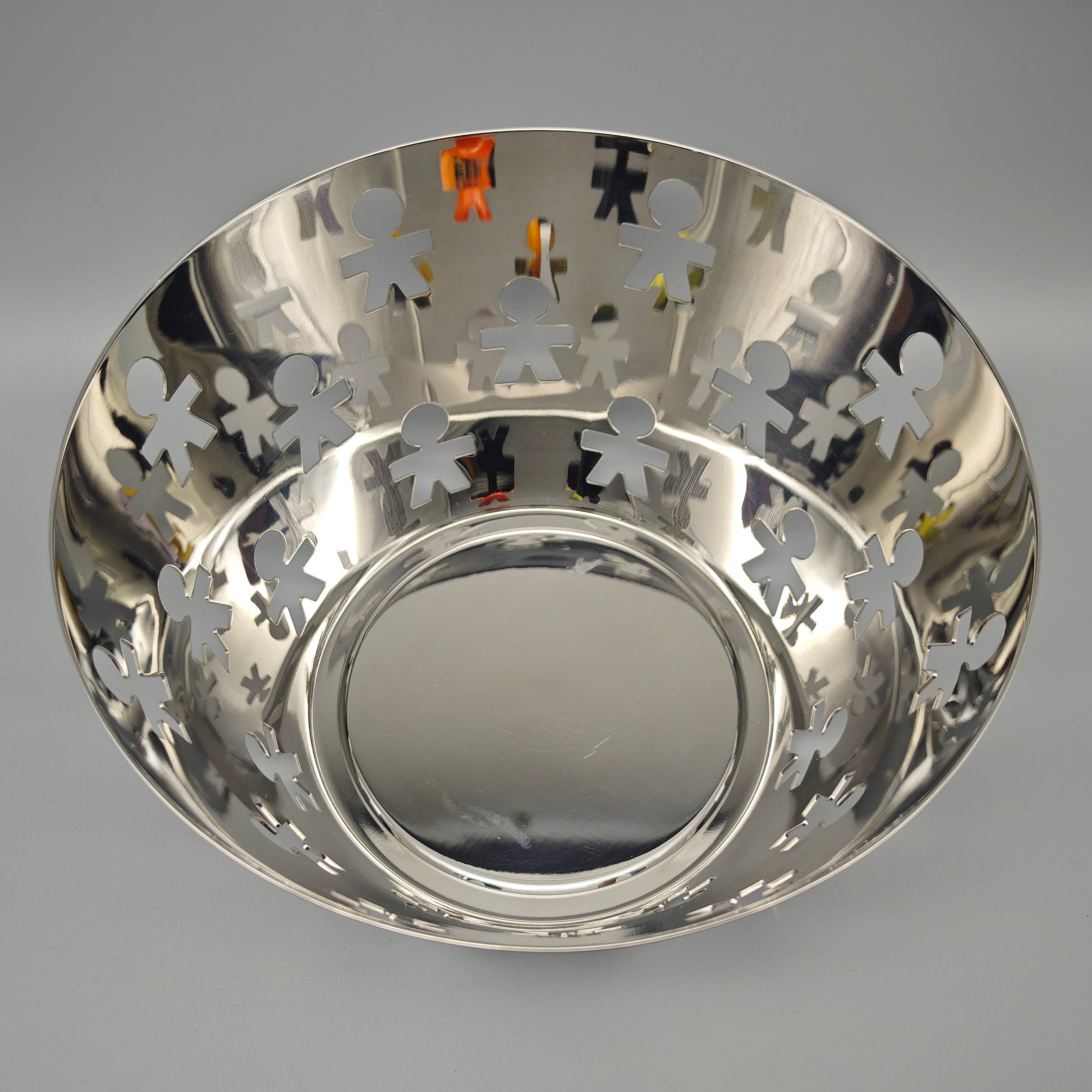 Alessi Girotondo Obstschale King Kong silber perforiert Edelstahl 23cm Vintage Design