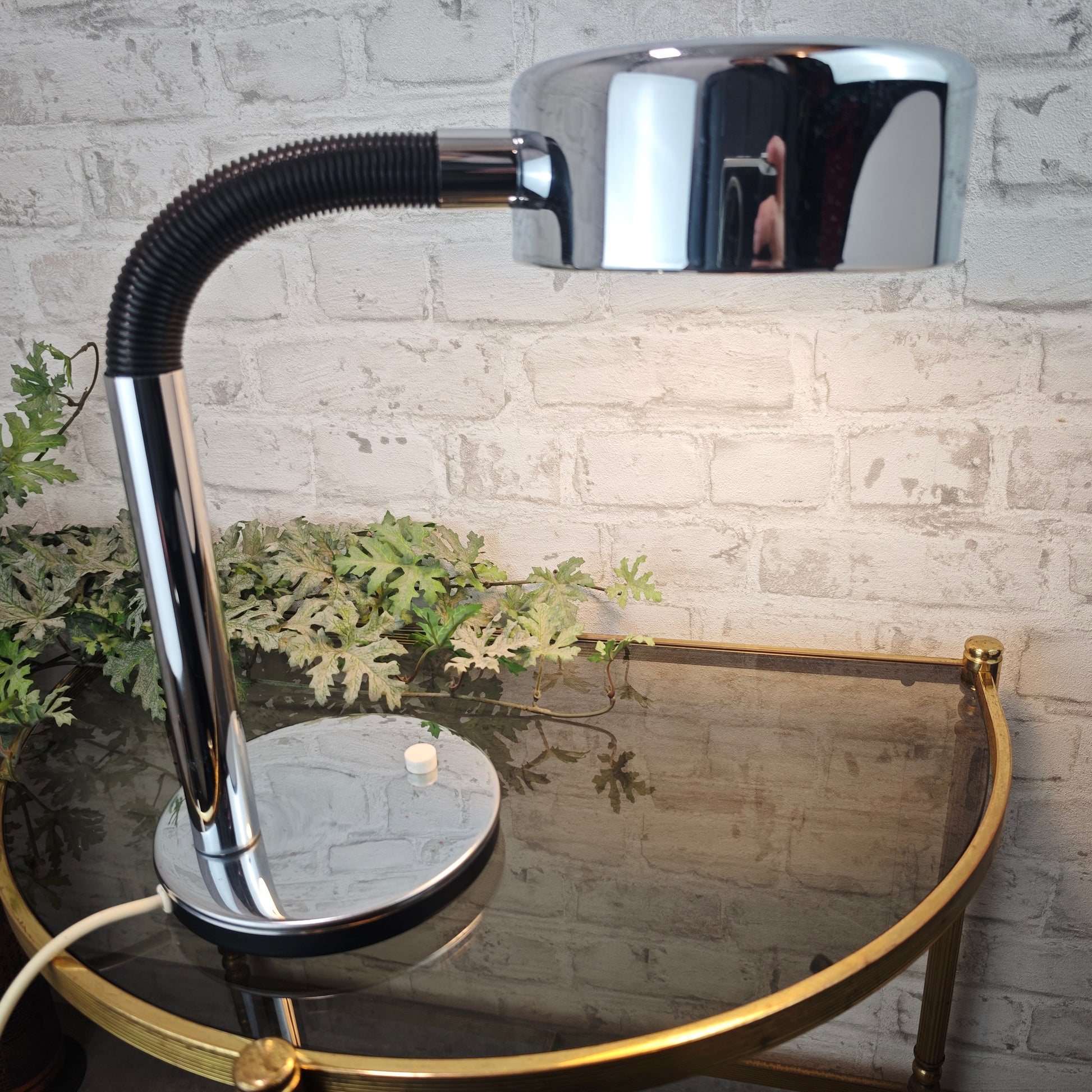 1970er Schreibtischlampe Hustadt Leuchten Chrom silber schwarz verstellbar E27 Vintage Büroleuchte ca 35 cm