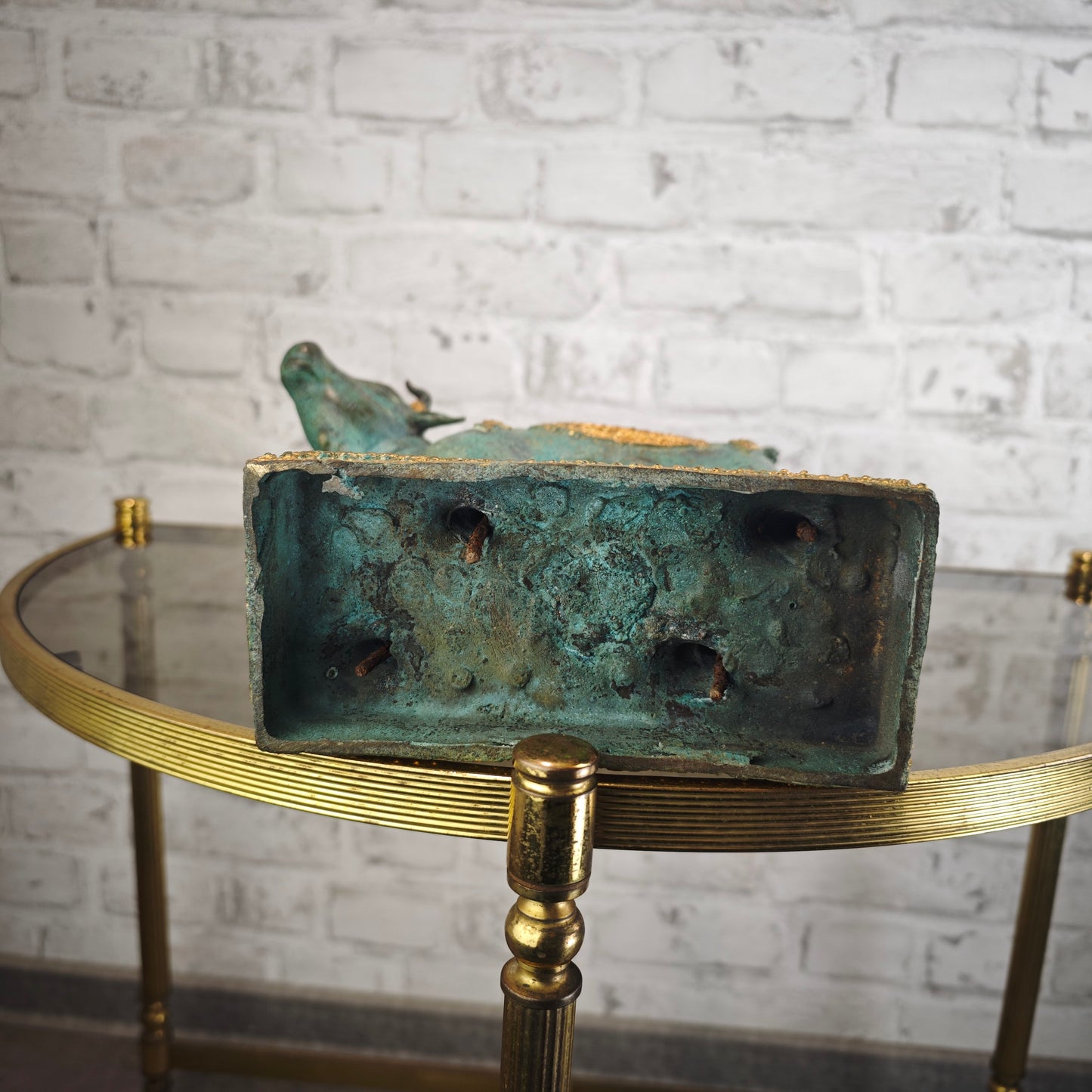 Shiva Nandi Bronze Statue 44 cm grün gold Patina | traditionelle hinduistische Darstellung | schwere Figur aus Indien