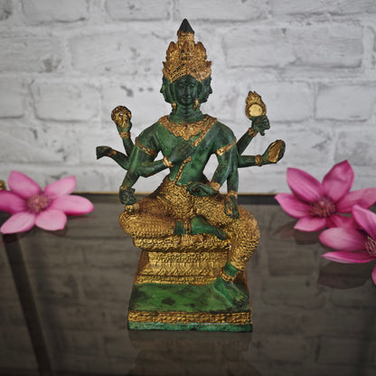 Brahma Statue Bronze Patina 20 cm viergesichtig sitzend Metallguss spirituelle Figur Meditation Yoga Raum Deko
