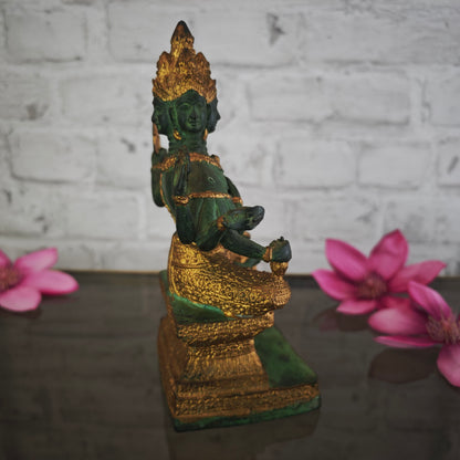 Brahma Statue Bronze Patina 20 cm viergesichtig sitzend Metallguss spirituelle Figur Meditation Yoga Raum Deko