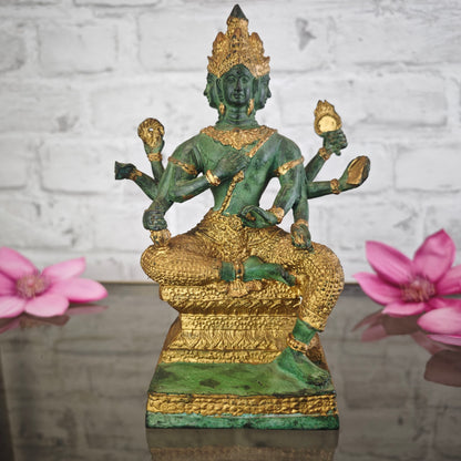 Brahma Statue Bronze Patina 20 cm viergesichtig sitzend Metallguss spirituelle Figur Meditation Yoga Raum Deko