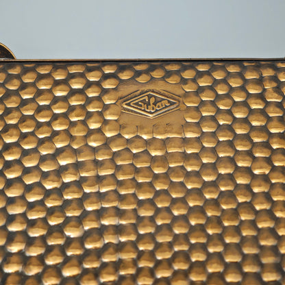 Guban Schmuckschatulle Kupfer Relief quadratisch mit Spiegel Samt innen Vintage Schmuckdose 12,5 cm