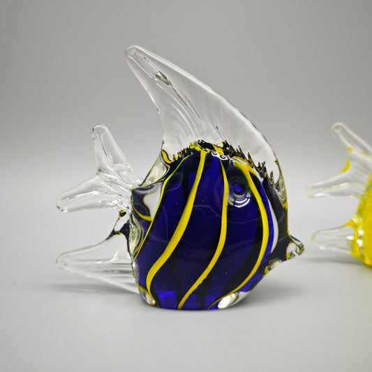 Glasfische 2er Set hand blown glass Figur blau gelb 10–11 cm ocean decor maritime Deko vintage