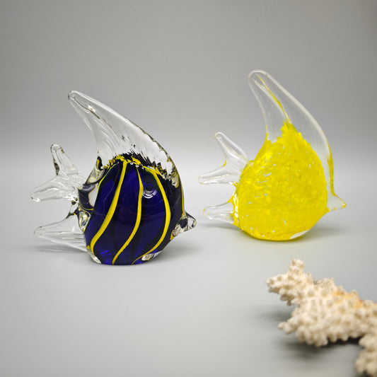 Glasfische 2er Set hand blown glass Figur blau gelb 10–11 cm ocean decor maritime Deko vintage