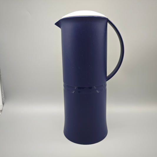 Tupperware Thermowächter 1L Kaffeekanne blau weiß Isolierkanne mit Druckverschluss Kunststoff Vintage Küchenaccessoire