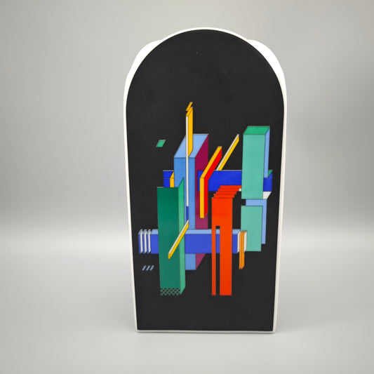 Rosenthal Studio Line Morandini Vase dreieckig schwarz bunt 1980er geometrisch Memphis Design Porzellan
