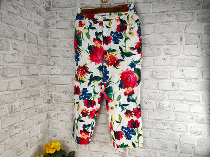 Hose Stretchjeans Helline weiß multicolor Blumenmuster allover Print Jeans Gr. 40 Frühling Sommer gerades Bein Blüten Blumen bunt mehrfarbig