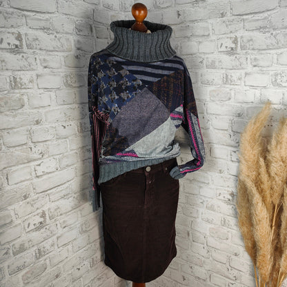 2-teiliges Outfit Set Cord Midirock Bleistiftrock Rock Closed braun & Oberteil langarm Strickkragen Mustermix desigual Herbst Winter art Style Bundle Kombination