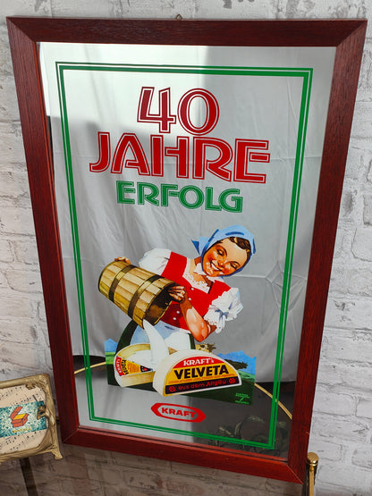 Werbespiegel Kraft 40 Jahre Erfolg Velveta Allgäu Jubiläum Reklame Spiegel Werbung Schild Rarität 60er Landhaus vintage advertising mirror