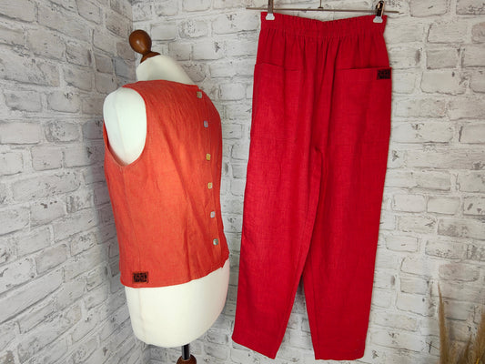 Hofius Outfit Set Top & Hose Leinen orange rot Sommer Style Öko Bekleidung Kombination Größe 40 Naturmode Perlmutt