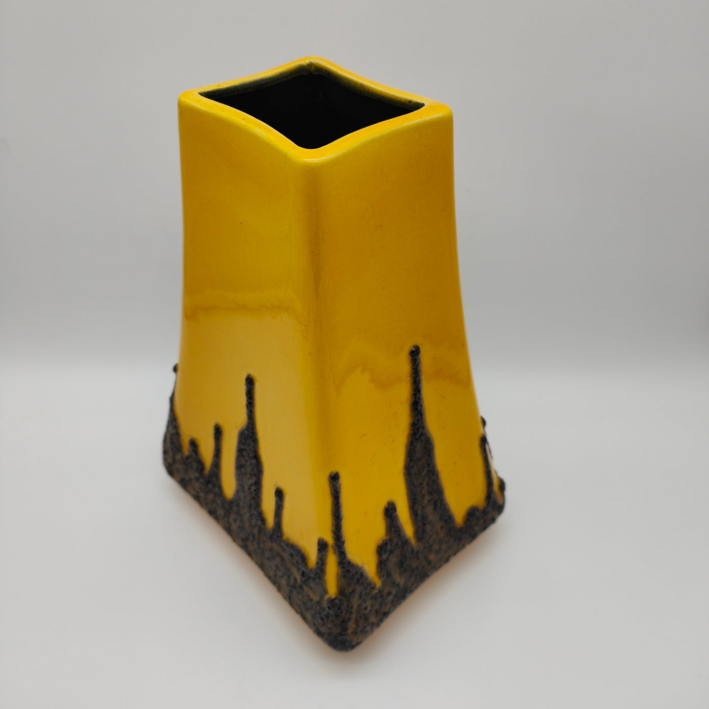 Upside Down Fat Lava Vase Metronom gelb schwarz selten FOHR 342-25 West German Pottery Midcentury vintage atomic space age Skyline eckig