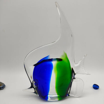 Glasfisch XXL Saphira Glasfigur Fisch blau Handarbeit Paperweight Deko Briefbeschwerer Murano Tierfigur Glasdekor Badezimmer Aquaristik Meerestier Tauchen Ozean