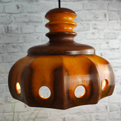 Fat Lava UFO Lampe orange braun Hängelampe Pendelleuchte Mid Century Keramik West German pottery 60s 70s Design Kürbis Deckenlampe Leuchte