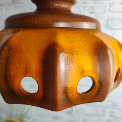 Fat Lava UFO Lampe orange braun Hängelampe Pendelleuchte Mid Century Keramik West German pottery 60s 70s Design Kürbis Deckenlampe Leuchte