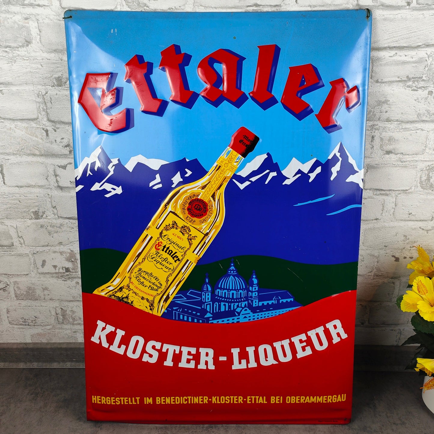 Blechschild Ettaler Kloster Liqueur Reklameschild Werbeschild Plakat Industrie Berlin Schild Werbetafel retro Kult Barschild Schnaps vintage