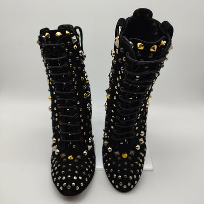 D&G Dolce & Gabbana ankle Boots Gr. 39 Nieten Spikes Absatz schwarz Leder Schnürstiefel Absatz Booties Schuhe